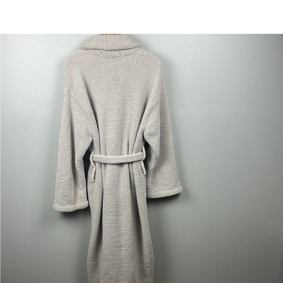 Barefoot Dreams Cozy Chic Robe Creamy Tan Ribbed Tie Waist Shawl Collar Pockets - Picture 4 of 7